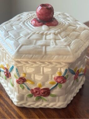 Ceramic Floral Covered Trinket Box in White and Rose